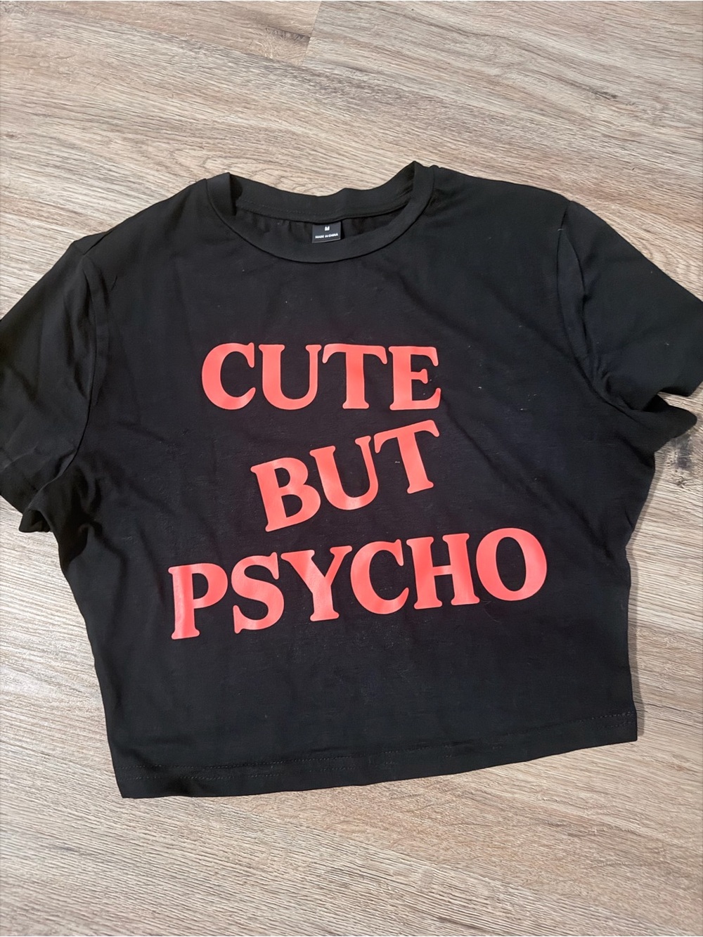 Cute But Psycho Black Crop Graphic Tee